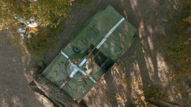 Stealth and Strength: Mechanized Infantry Combat Vehicle Camouflaged in Forest Line. Ukraine 2024.