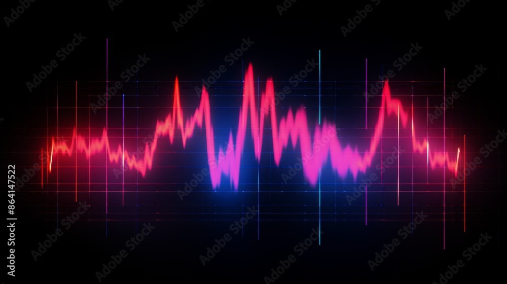 Poster a minimalist graphic design of a heartbeat waveform composed of simple neon lines, conveying a sense