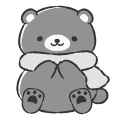 マフラーを巻いた手描きのクマのイラスト