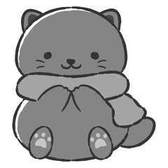 マフラーを巻いた手描きの猫のイラスト