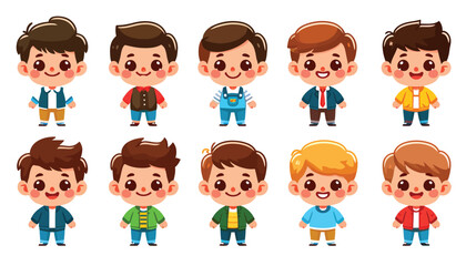 cute boy child illustration collection set