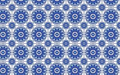 Decorative mosaic flowe blue color seamless pattern 017 jpg.