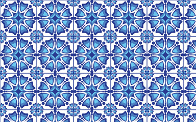 Fototapeta premium Decorative mosaic flowe blue color seamless pattern 018 jpg.