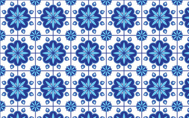 Decorative mosaic flowe blue color seamless pattern 021  jpg