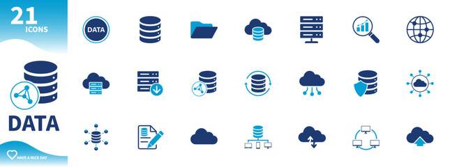 Data icon. Set of icons for databases, cloud computing, technology, computers, servers,...