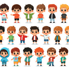 cute boy cartoon characters illustration collection set