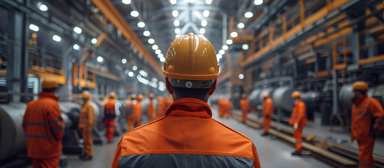 Obraz premium Portrait of a happy warehouse worker in the factory storehouse Group of employees and engineers in industrial plants. Team of workers and engineers in the Factory at production. 