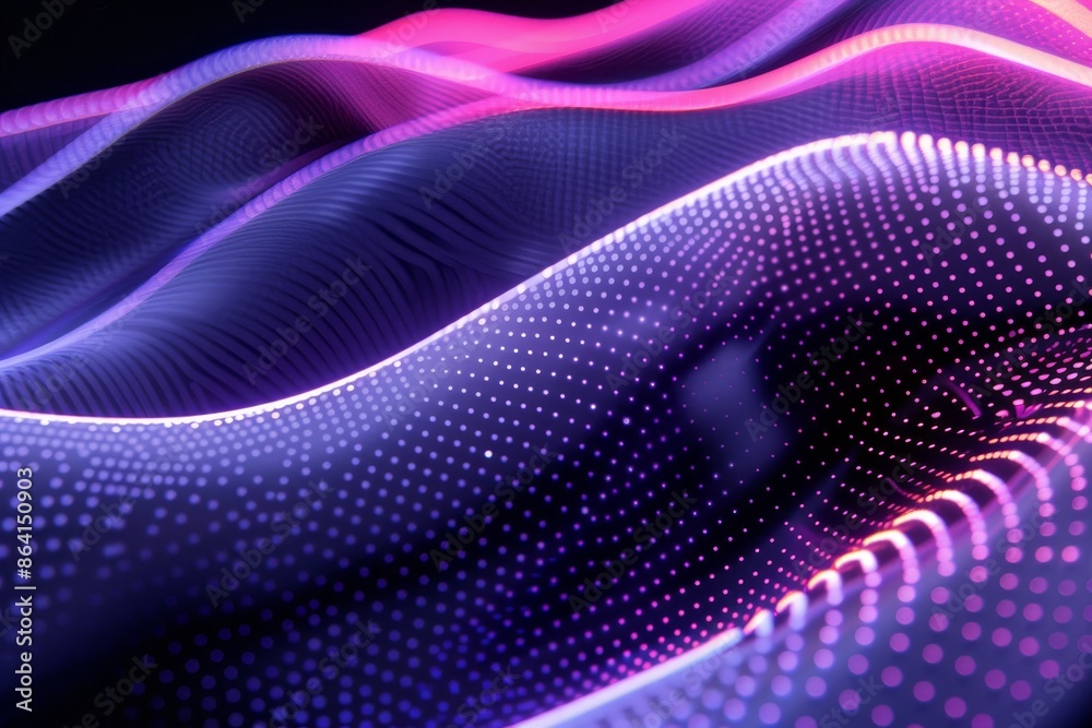 Poster an abstract dot point connects with a gradient line and an intricate wave line, illustrating the con