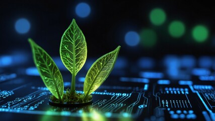 beautiful glowing flower plants growing on cities representing digital technology