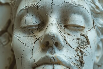 Cracked Face of a Weathered Statue