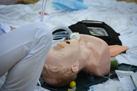 Rescue simulation with ambulance and firefighters on the coasts of southwest France.