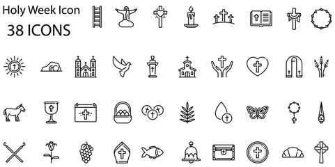 Set of holy week icons. Line art style icons bundle. vector illustration