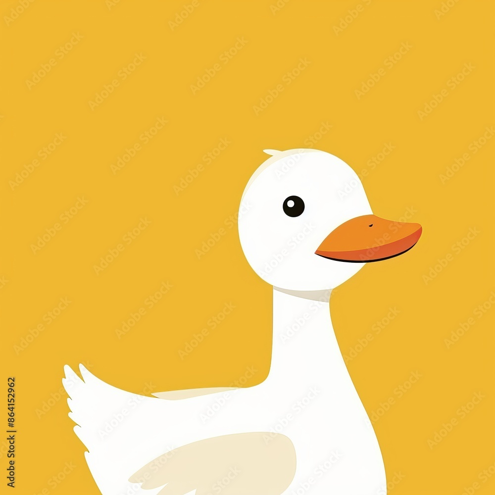 Wall mural The head of a duck. Looking from the corner. Cute cartoon kawaii funny baby character. Isolated. Yellow background. Flat design.