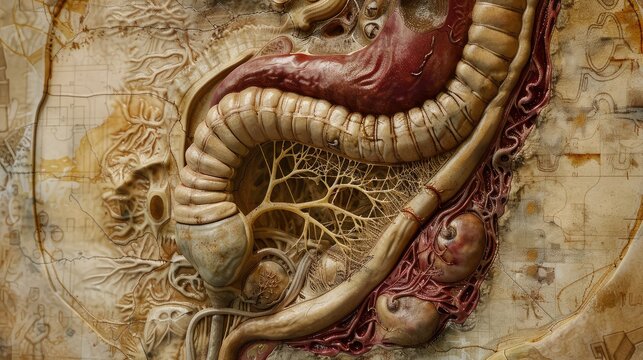 A detailed illustration of the human digestive system.