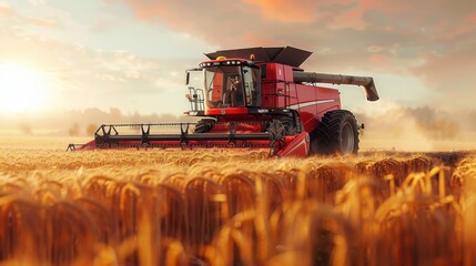 Fototapeta premium A combine harvester with a straightforward background captures its sleek design and functionality, suited for agricultural themes.