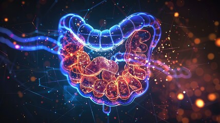 Colon. beautiful illustration of the human colon with nervous system and blood circulation.