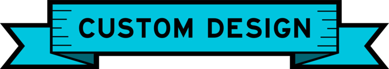 Ribbon label banner with word custom design in blue color on white background