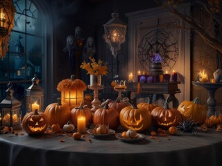 halloween pumpkins on a door