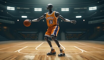 Fototapeta premium robots have replaced basketball players or athletes. basketball player on the court