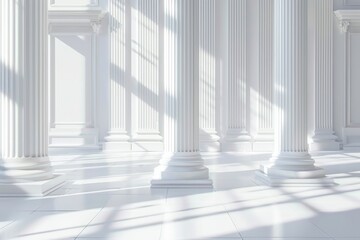 Beautiful architectural white panorama baner with shadow from columns. Abstract light background.