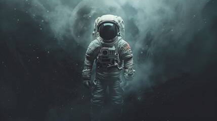 Fototapeta premium Dreamy cosmonaut on a spacewalk, surrounded by stars and planets. Cosmic sky. Solar system. Planets. Astronaut in a spacesuit during a spacewalk. astronaut exploring extraterrestrial planets or moon. 