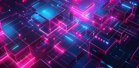 Obraz premium Glimmering Neon Cubes Background with Iridescent Hues