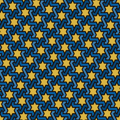 Oriental ancient mosaic pattern. Ethnic ornament. Repeated geometric figures, stars motif. Seamless surface design. Ornamental wallpaper. Geo abstract background. Digital paper, textile print. Vector