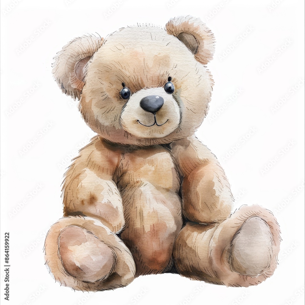 Wall mural Watercolor illustration of a cute bear doll on a white or transparent background - Wall murals