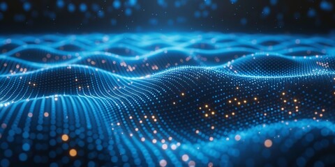 Abstract background with blue network lines and dots on a dark blue background