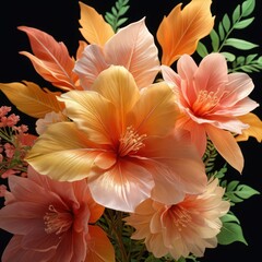 Orange and Pink Flowers with Green Leaves.