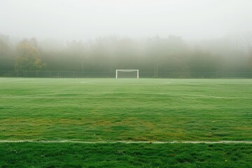 Obraz premium n empty soccer field in a high school stadium, with bleachers and a scoreboard visible in the background