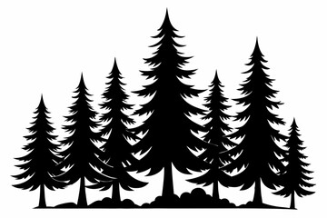 Obraz premium Pine tree silhouettes, Fir trees silhouette. Evergreen forest firs and spruces black shapes, wild nature trees templates. Vector illustration woodland trees set on white background