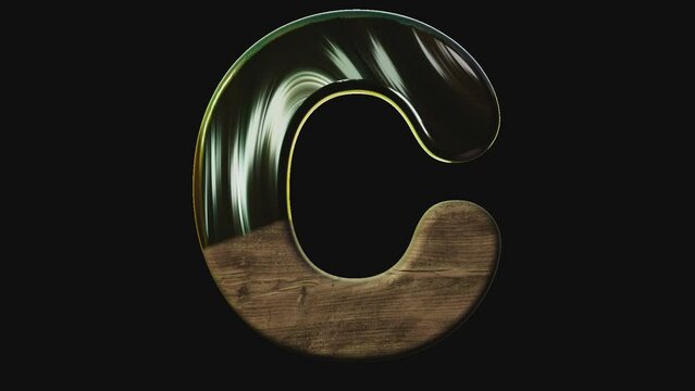 elegant letter C, transparent background, alpha channel, liqid, wood, bold, rounded, animated, loop