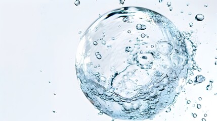 Transparent Water Sphere in Dynamic Motion with Splashing Bubbles