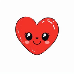 A red heart emoji icon. Happy Valentine's Day. Cute face with eyes, smiling emotion. Love sign symbol. Cartoon baby character. Heart. Greeting card. Flat design White background modern illustration.