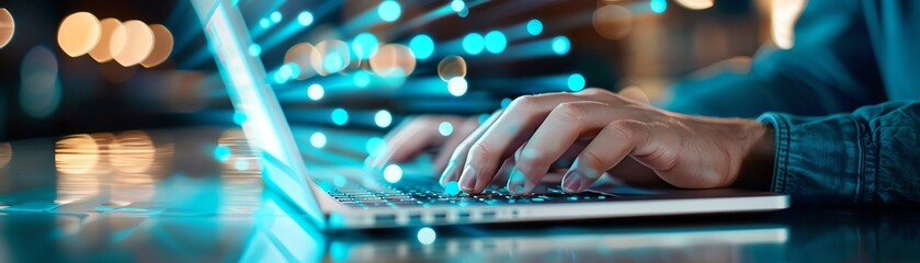 Online Course Enrollment Softly lit laptop with glowing course registration form