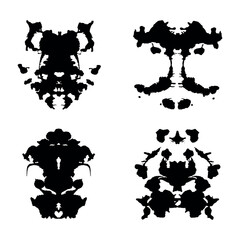 Rorschach inkblot test black silhouettes set. Symmetrical ink stain silhouettes