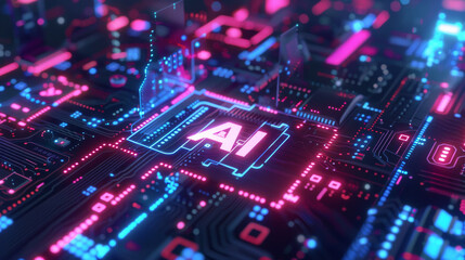 AI-powered technology helps develop new technologies in web design, robotics, and business, showcasing its advanced nature. Desing concept with "AI" lettering