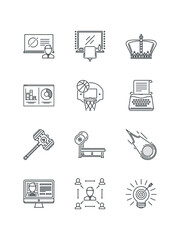 Code, Croissant, Dashboard, Drop, Flask, Girl, Hook, Loading, Medal,, set of icons, vector illustration