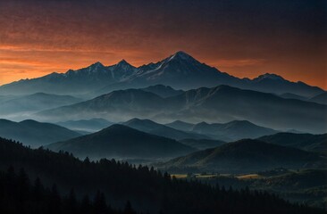 Obraz premium mountain landscape background with sunset sky