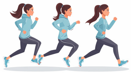 Before & after a run, a beautiful girl sweats. Illustration in flat Vector style