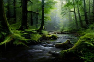 Obraz premium AI Image Generator, waterfall in the forest