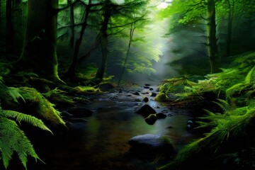Fototapeta premium AI Image Generator, waterfall in the forest