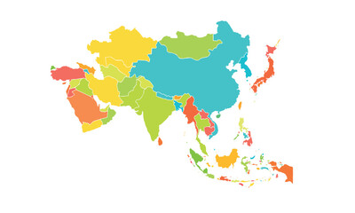 Obraz premium Map of Asia isolated modern colorful style. for website layouts, background, education, precise, customizable, Travel worldwide, map silhouette backdrop, earth geography, political, reports. 