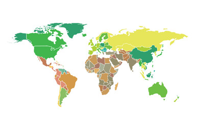 Obraz premium World map isolated modern colorful style. for website layouts, background, education, precise, customizable, Travel worldwide, map silhouette backdrop, earth geography, political, reports. 