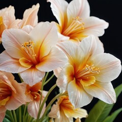 Delicate White and Yellow Flowers with Black Background.