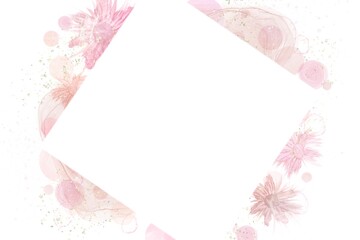 夏秋用のアルコールインクアート抽象バナー。ピンクのシャボン玉と花と四角いスペース　