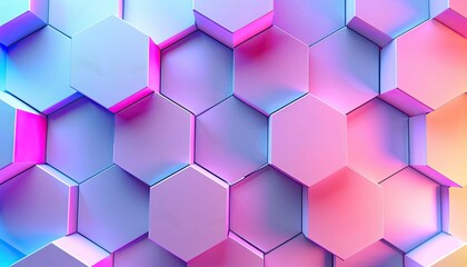banner showing a Digital hexagons pattern abstract background, orchid funk and neon textures flat lay