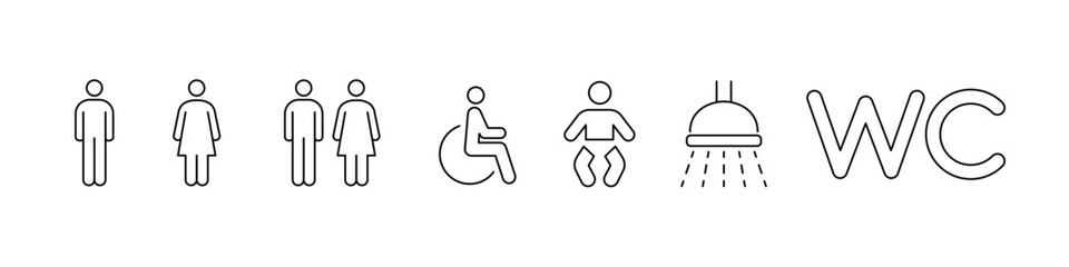 Restroom signs. Toilet line icons.