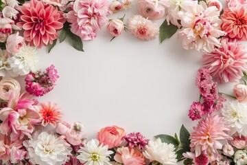 Fototapeta premium Lush flower border, blank center, bright and diverse blooms, ideal for celebration designs